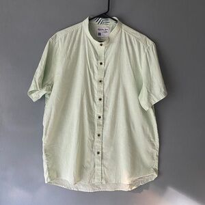 Linen men's button down short sleeve light green summer shirt size 2x vacation